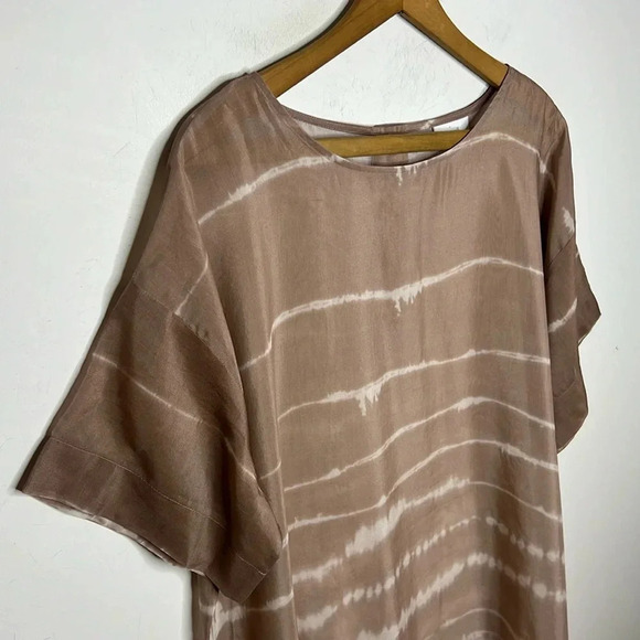 PUREJILL Silk Fawn Ombre Tye Dye Beachy Short Sleeve Popover Boho Tunic - Picture 5 of 13